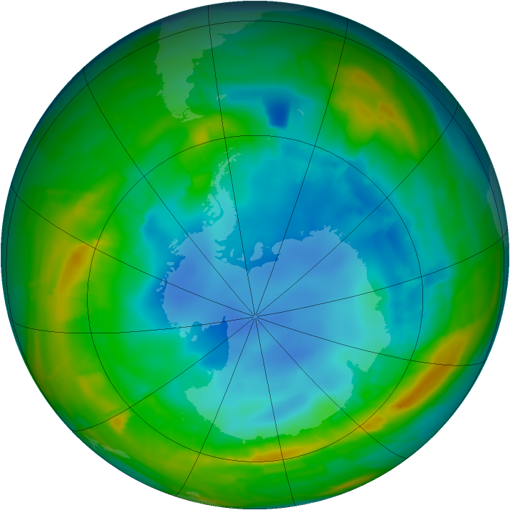 Antarctic ozone map for 11 August 2010
